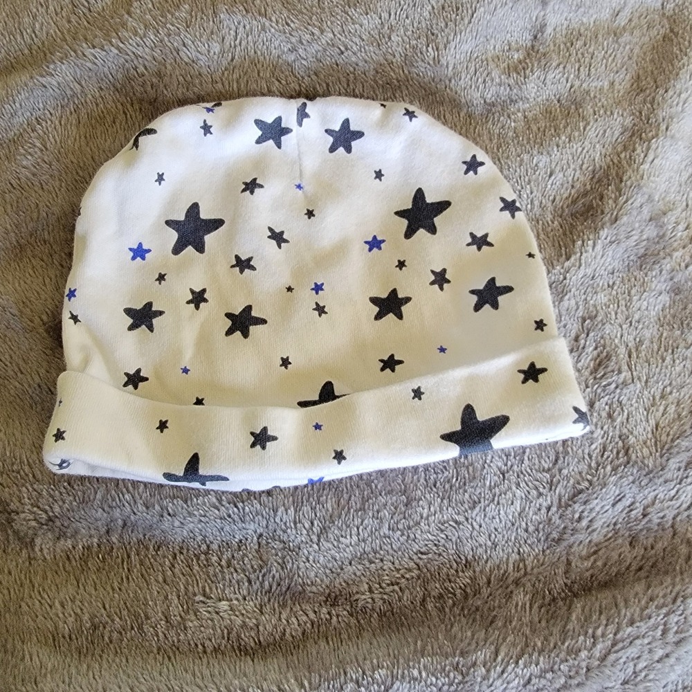 Unbranded Beanie Hat Kids One Size White Excellent Star Print Cotton Cuffed